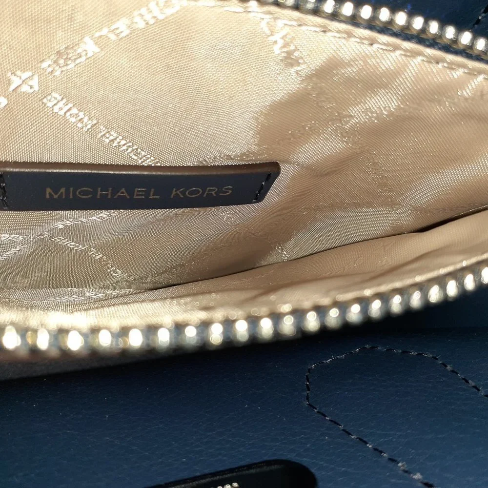 MICHAEL KOR-Mercer-Navy Pebble Leather Messenger Crossbody Bag/Tote-NWOT